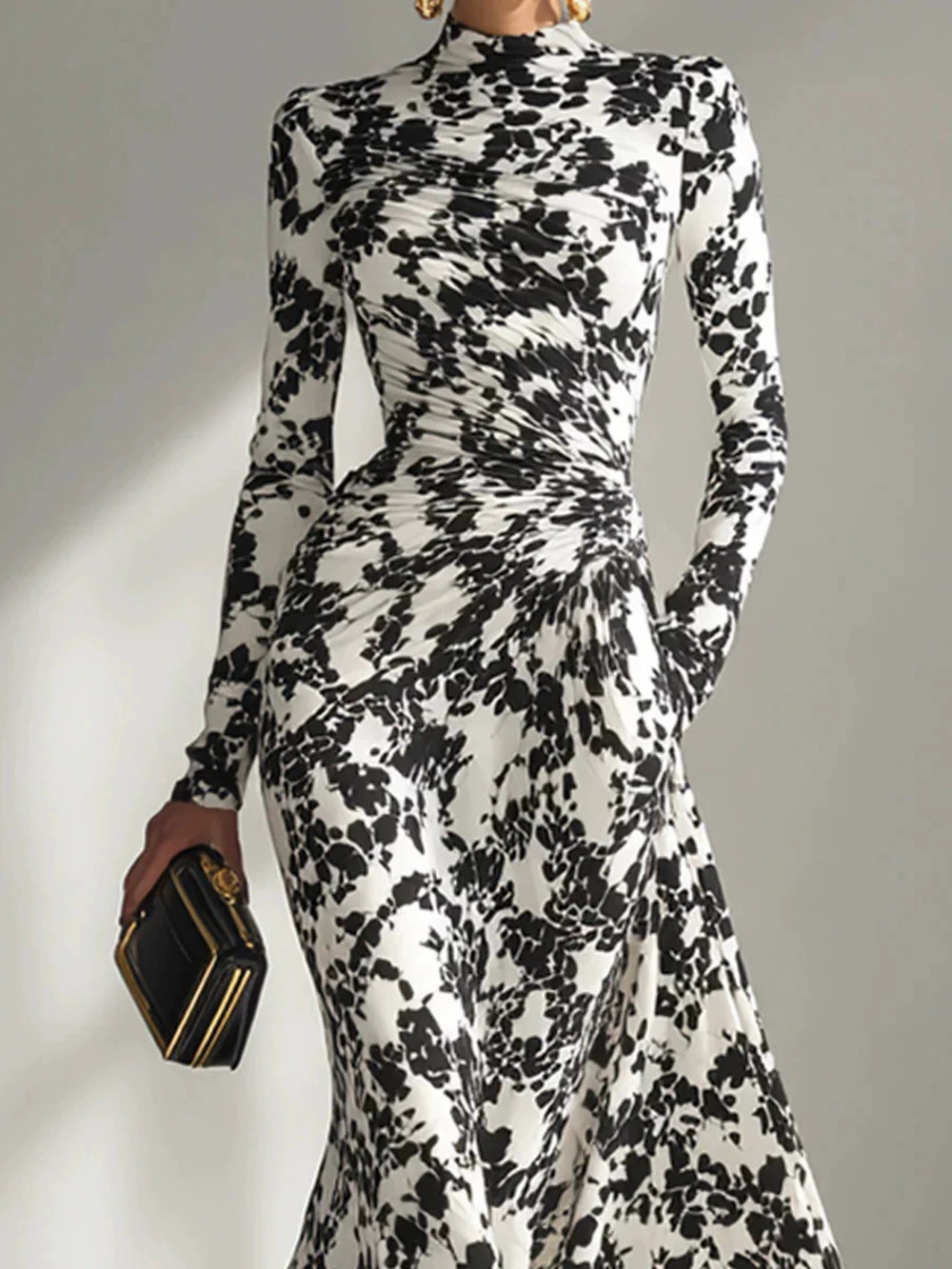 ZARA Fall Long Sleeve Sexy High Waist Pleated Flared Maxi Dress